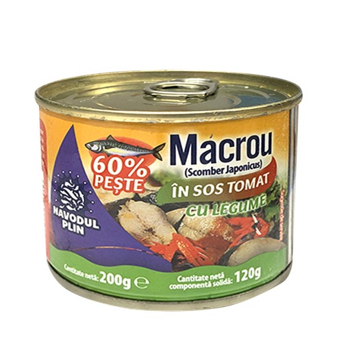 06-000346 Macrou in sos tomat cu legume 200 gr Navodul Plin