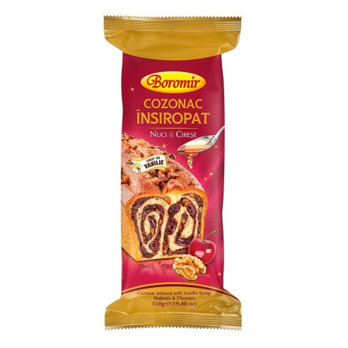 Cozonac insiropat cu nuca si cirese Boromir 550gr